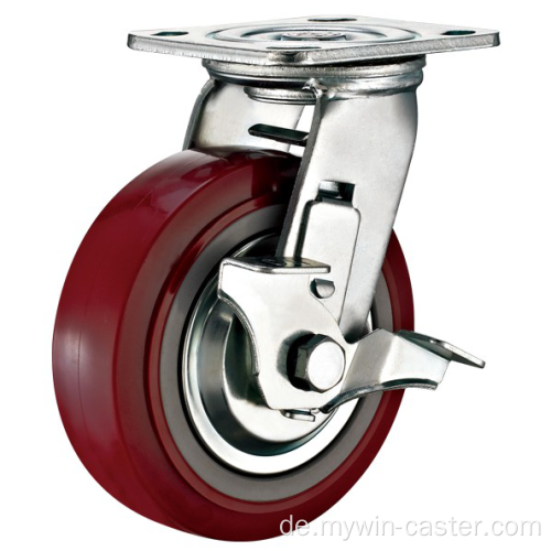 6 '' Platte Heavy Duty PU Industrial Caster mit PP-Kern mit Seitenbremse